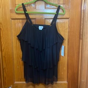 Del Raya sail away 3 tier ruffle mesh, tankini top black, 24W